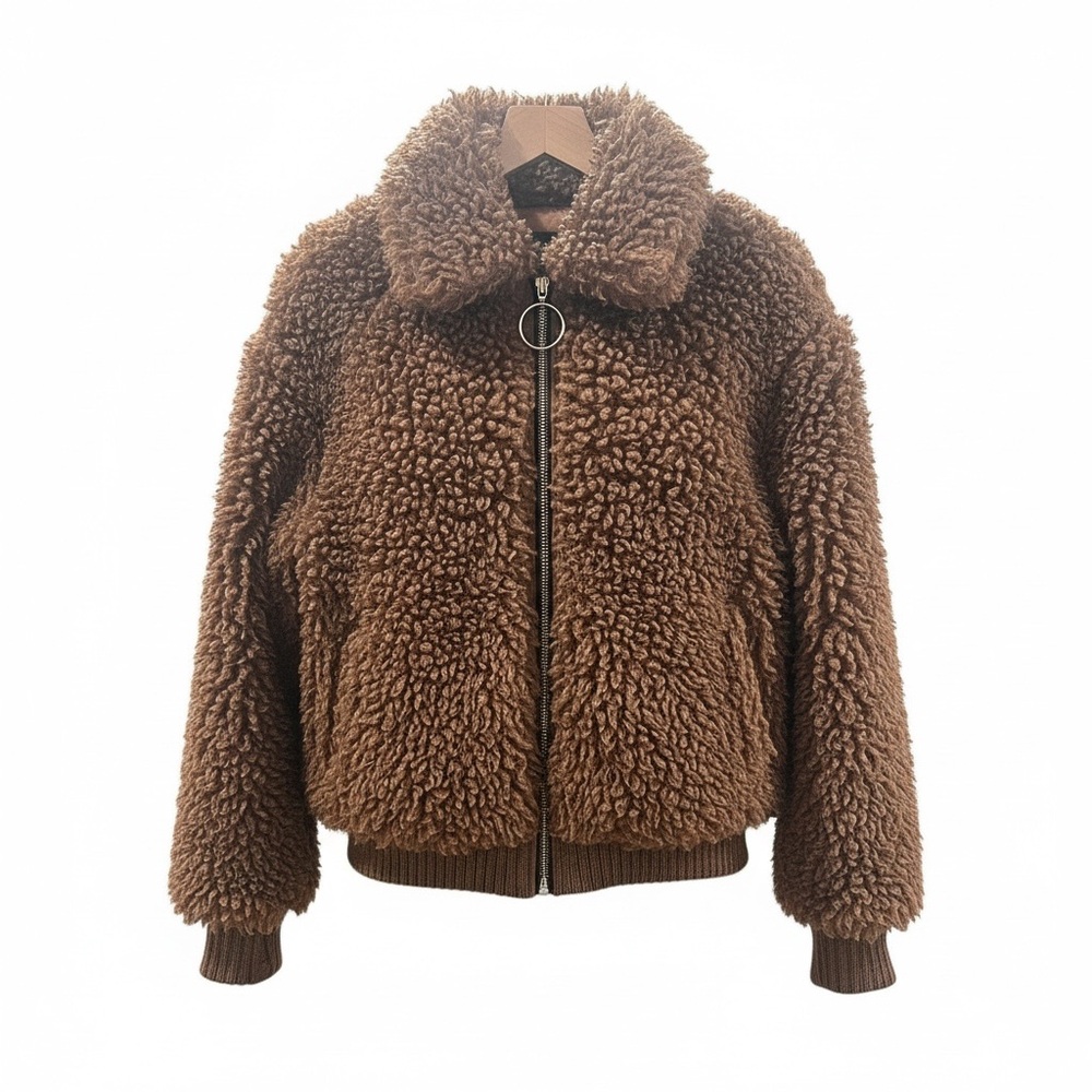 Zara TRF Brown Sherpa faux fur bomber jacket Size XS / Y2K